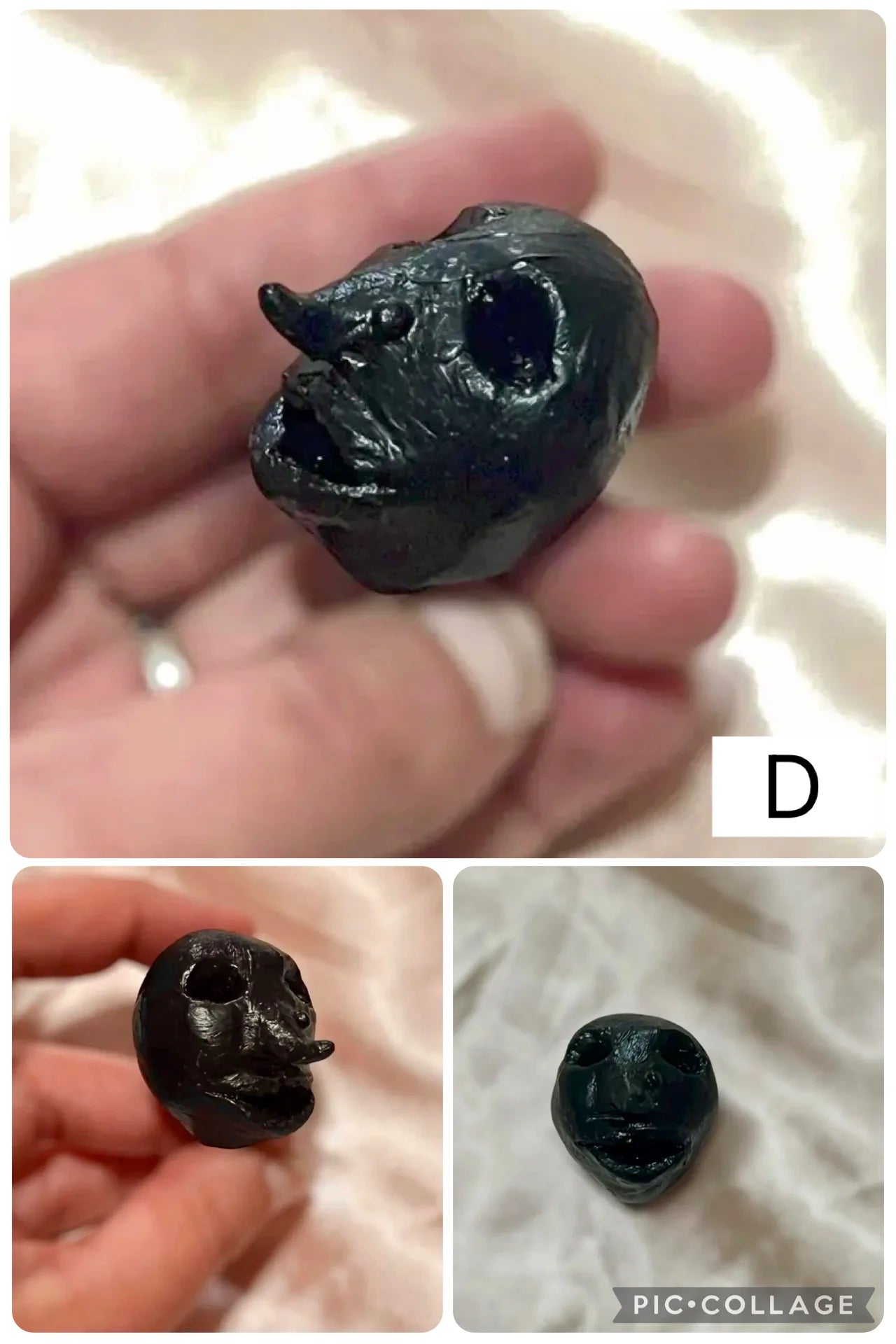 Lost Witch Protection Stone – Hand - Painted Black Talisman with Handmade Clay Face & Protective Spell (D) - Lumiren The Haunted Cottage