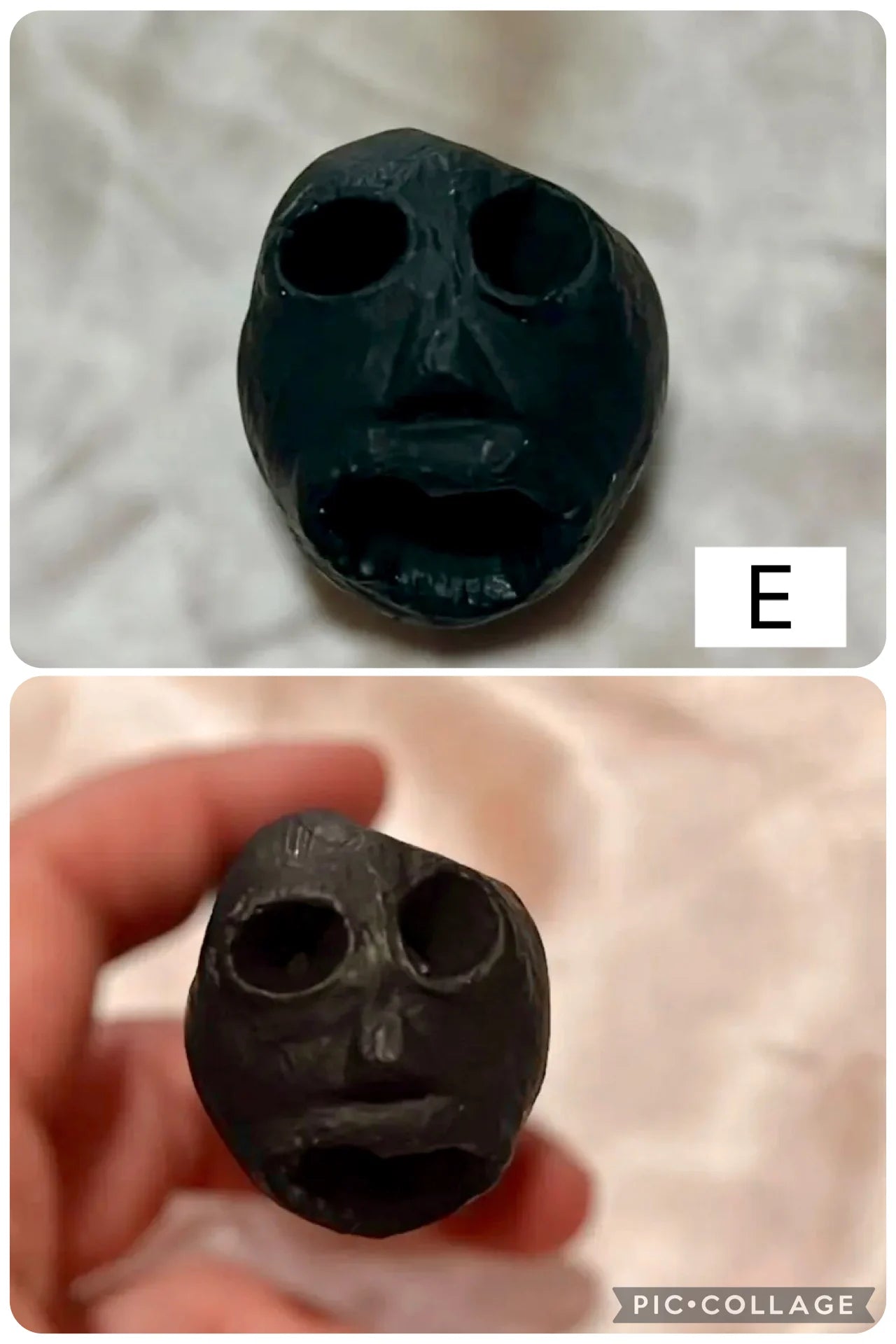 Lost Witch Protection Stone – Hand - Painted Black Talisman with Handmade Clay Face & Protective Spell (E) - Lumiren The Haunted Cottage