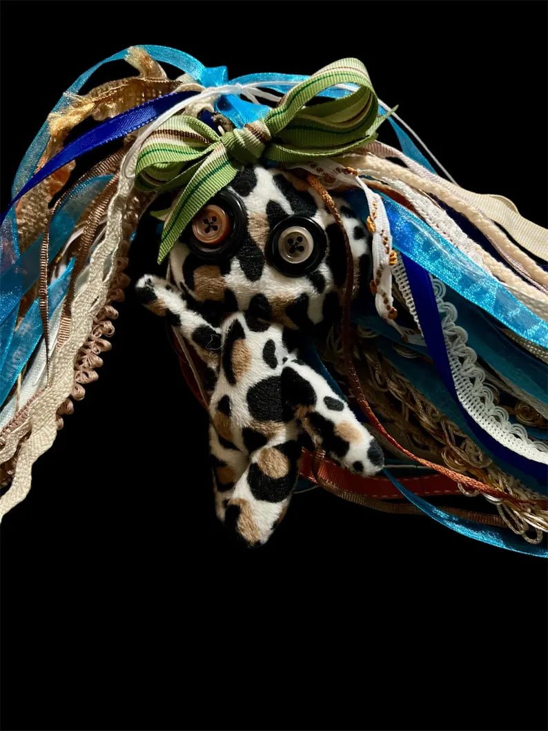 Misfit Minis Pebbles Doll – Handmade 5 - Inch Voodoo - Inspired Poppet with Sewn Ribbon Hair & Removable Green Bow - Lumiren The Haunted Cottage