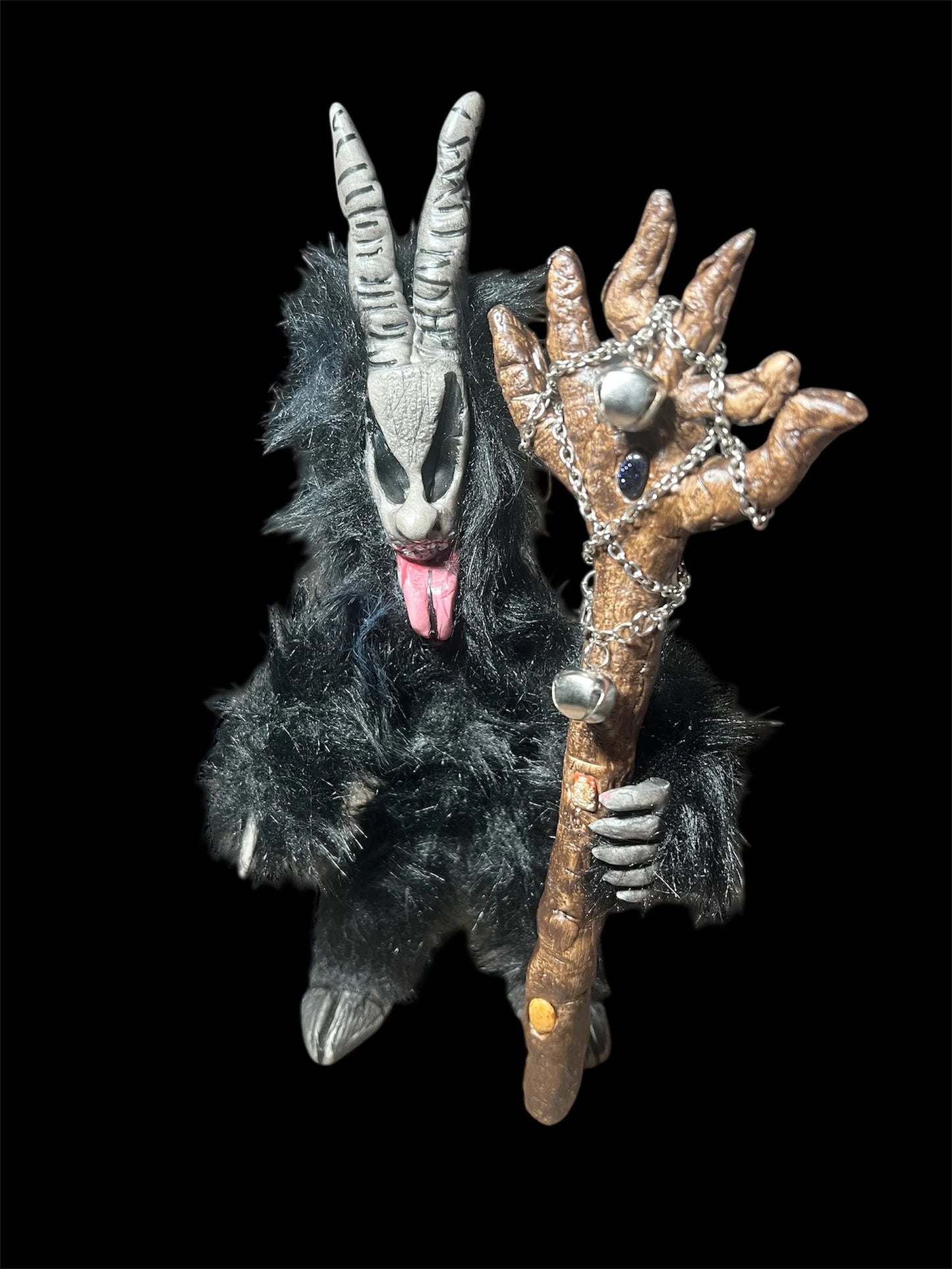 Krampus Figurine – Poseable Folklore Art with staff black background