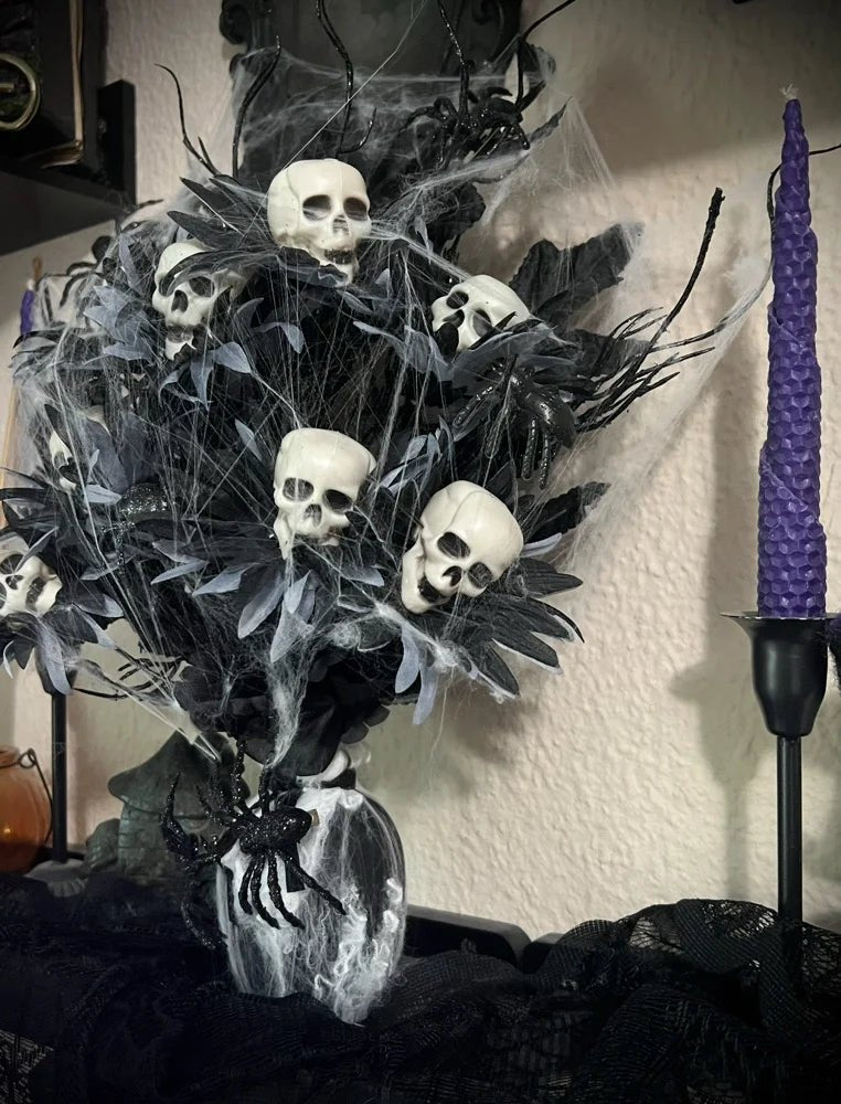 Handmade Gothic Skull Floral Arrangement – Halloween Decor - Lumiren The Haunted Cottage