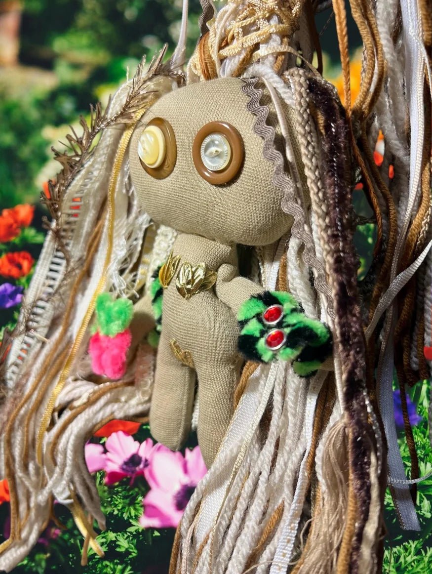 Eve Poppet Doll – Handmade Art Doll | Misfit Mini, Vintage Button Eyes, Removable Snake & Apple - Lumiren The Haunted Cottage