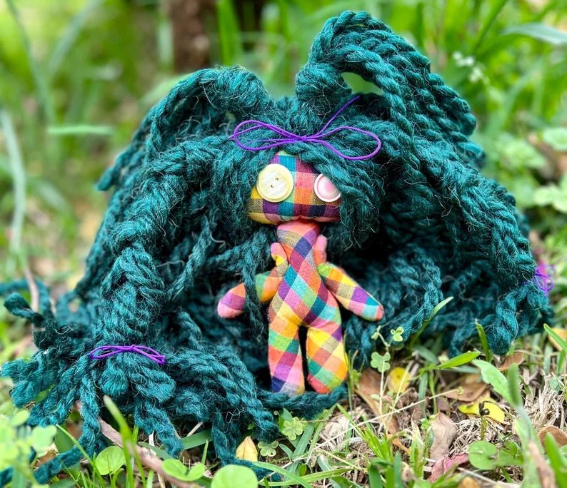 Candy – Handmade Voodoo Poppet Doll • One - of - a - Kind Companion • Witchy Décor • Restyleable Yarn Hair - Lumiren The Haunted Cottage