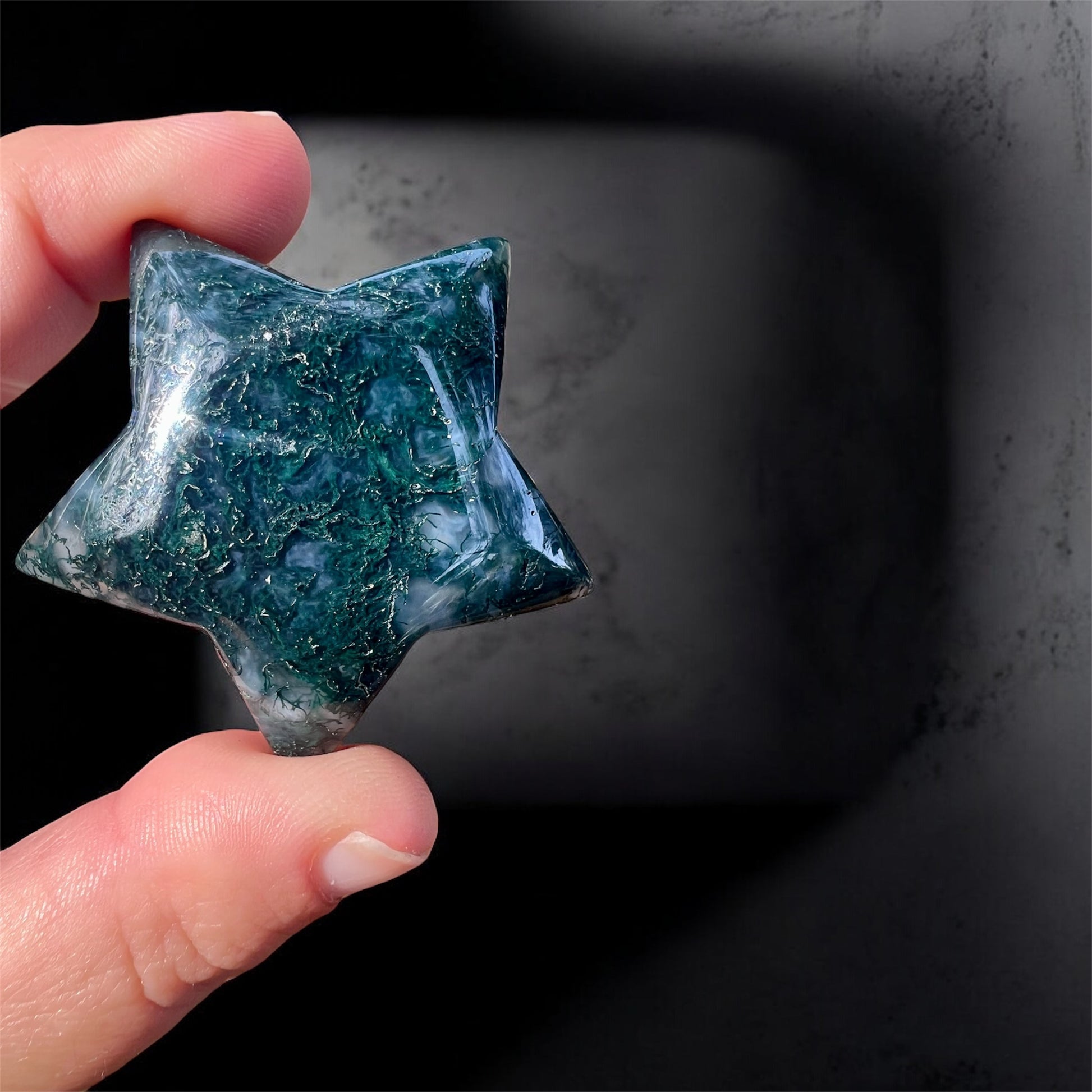 moss agate star crystal for grounding, growth & earth magic.