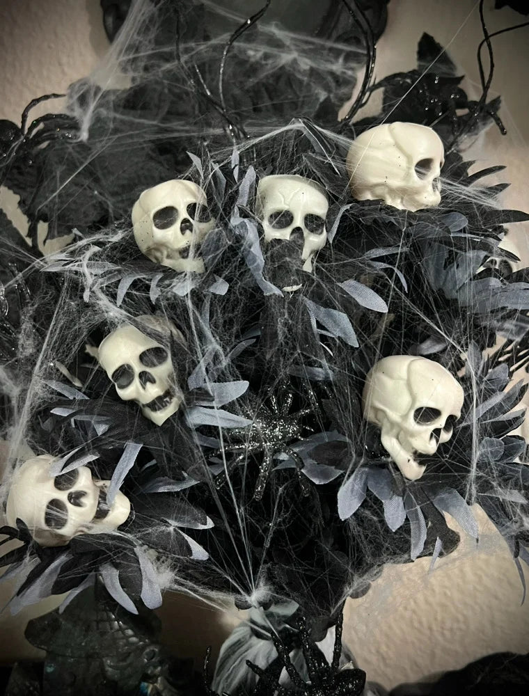 Handmade Gothic Skull Floral Arrangement – Halloween Decor - Lumiren The Haunted Cottage