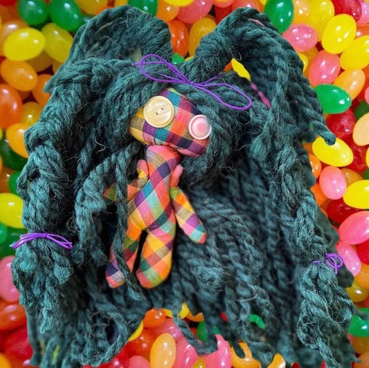 Candy – Handmade Voodoo Poppet Doll • One - of - a - Kind Companion • Witchy Décor • Restyleable Yarn Hair - Lumiren The Haunted Cottage
