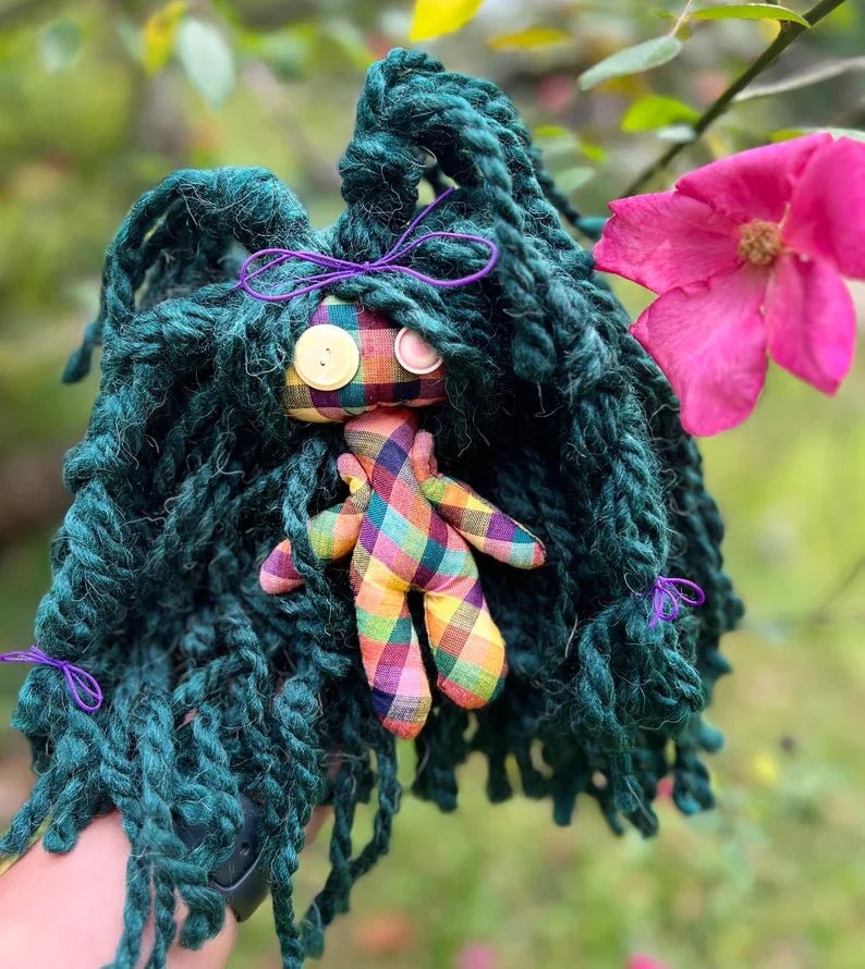 Candy – Handmade Voodoo Poppet Doll • One - of - a - Kind Companion • Witchy Décor • Restyleable Yarn Hair - Lumiren The Haunted Cottage