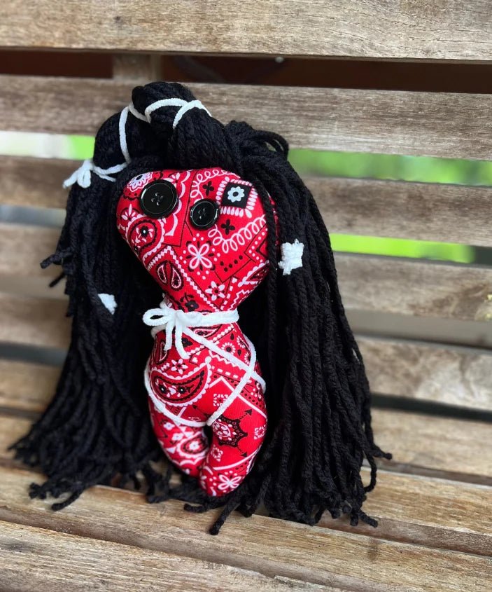 Red Bandana Poppet Doll: Misfit Goddess Decor, 7 - Inch - Lumiren The Haunted Cottage