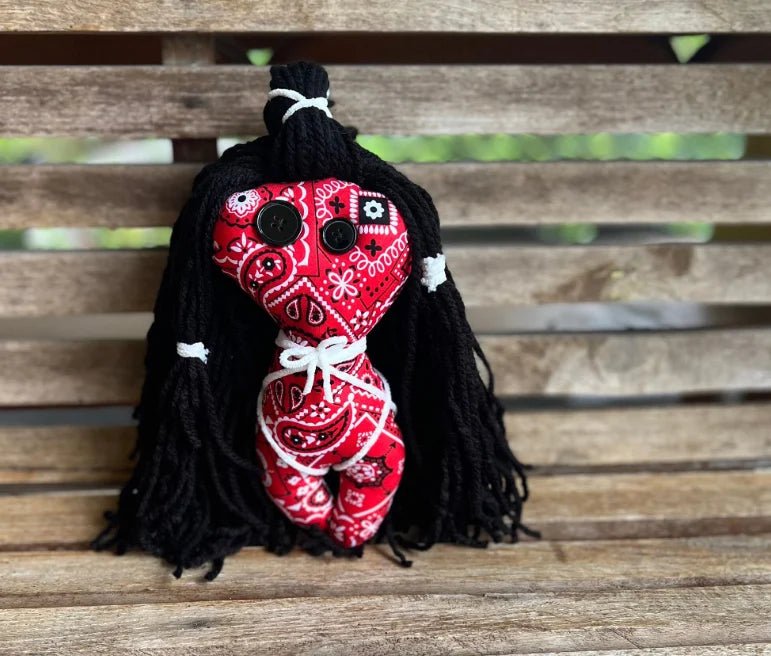 Red Bandana Poppet Doll: Misfit Goddess Decor, 7 - Inch - Lumiren The Haunted Cottage