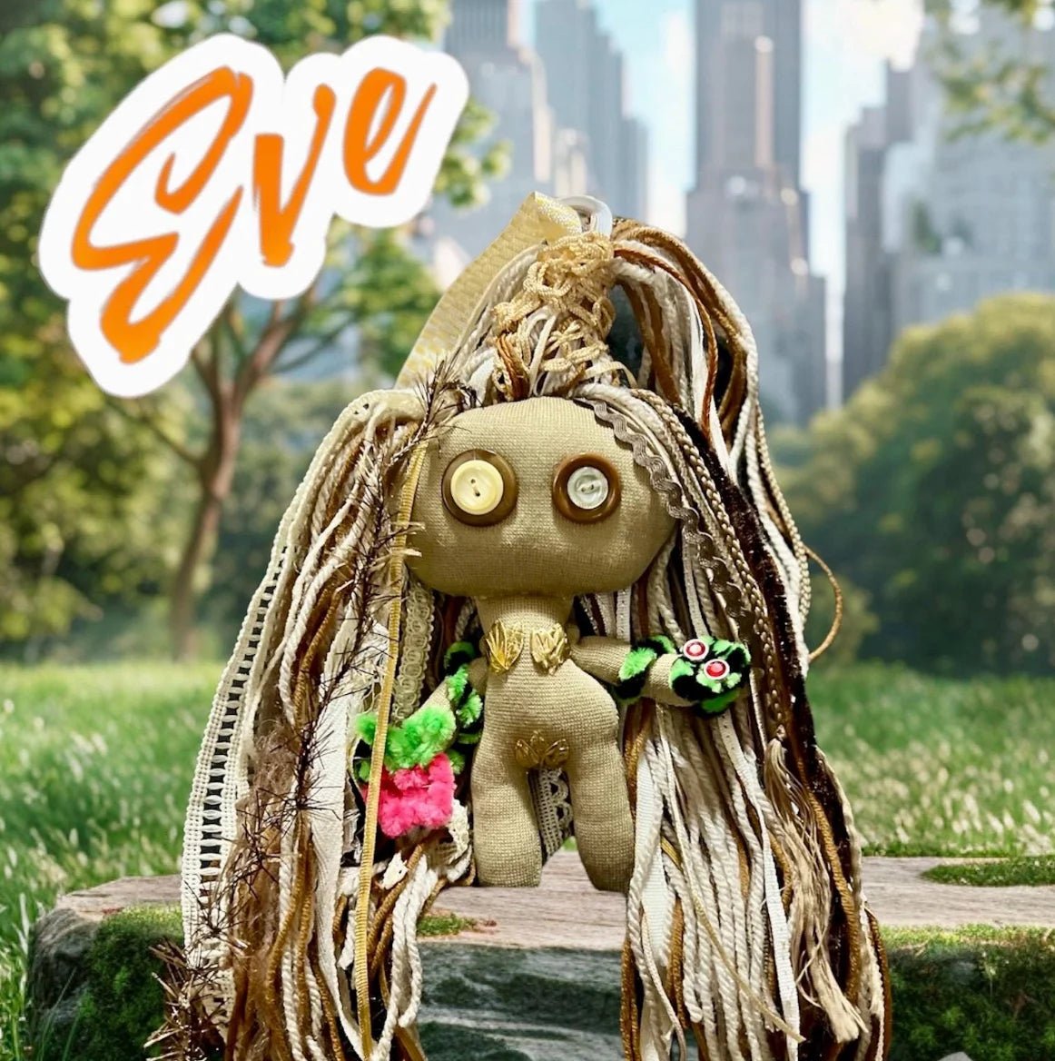 Eve Poppet Doll – Handmade Art Doll | Misfit Mini, Vintage Button Eyes, Removable Snake & Apple - Lumiren The Haunted Cottage