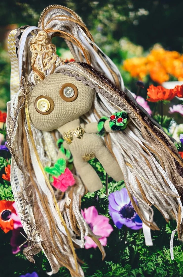 Eve Poppet Doll – Handmade Art Doll | Misfit Mini, Vintage Button Eyes, Removable Snake & Apple - Lumiren The Haunted Cottage