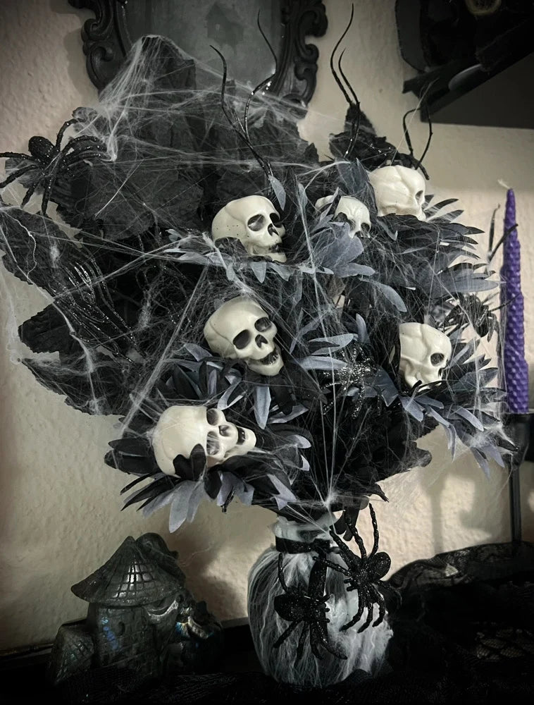 Handmade Gothic Skull Floral Arrangement – Halloween Decor - Lumiren The Haunted Cottage