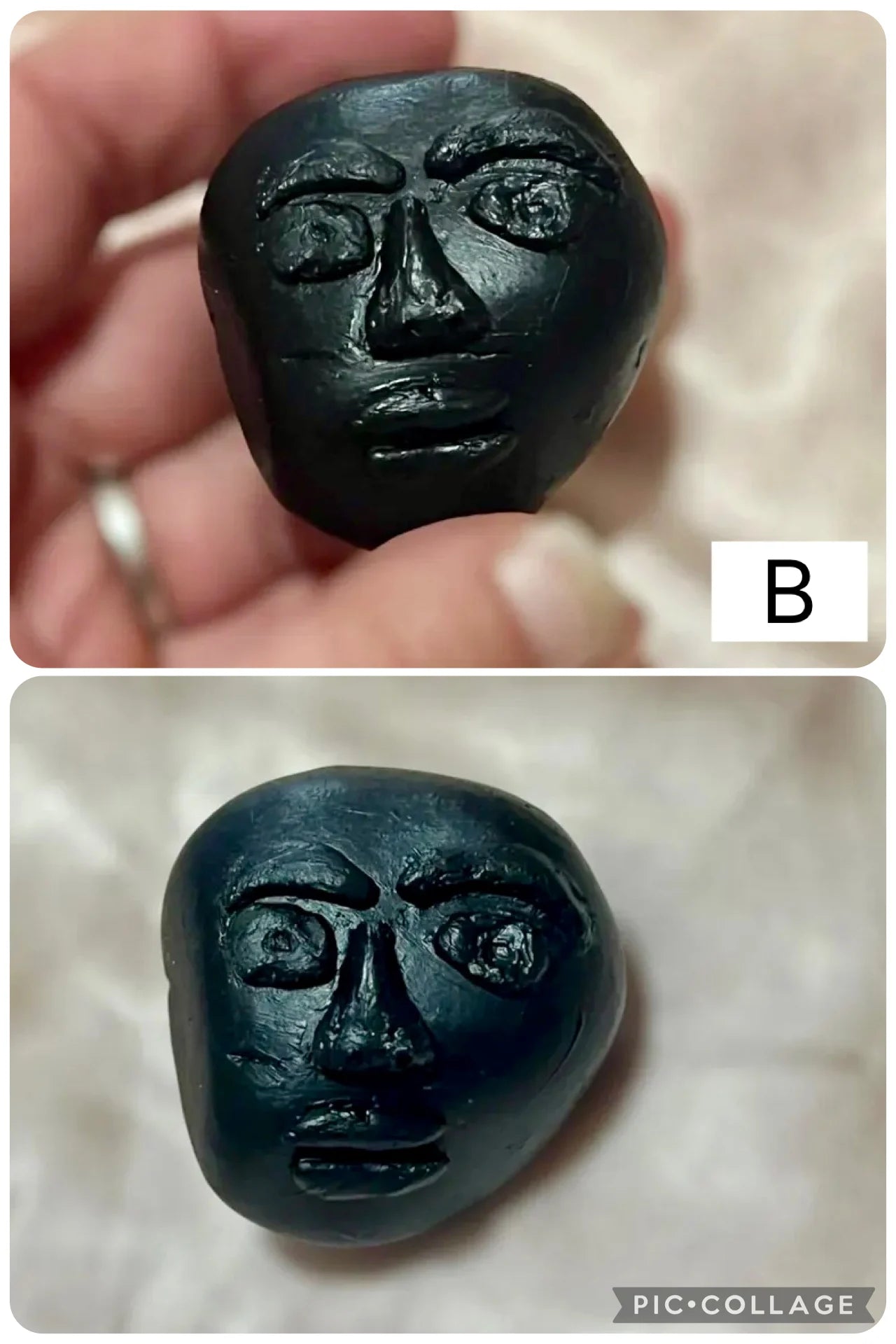 Lost Witch Protection Stone – Hand - Painted Black Talisman with Handmade Clay Face & Protective Spell (B) - Lumiren The Haunted Cottage