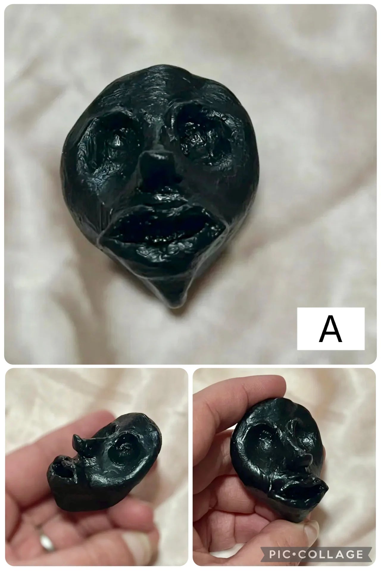 Lost Witch Protection Stone – Hand - Talisman with Handmade Clay Face & Protective Spell (A) - Lumiren The Haunted Cottage