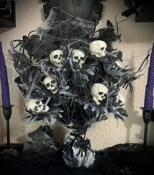 Handmade Gothic Skull Floral Arrangement – Halloween Decor - Lumiren The Haunted Cottage