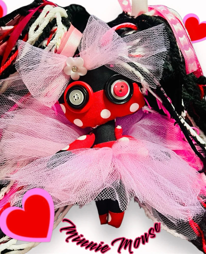 voodoo poppet with removable accessories and pink tutu. Quirky art doll perfect for collectors and witchy decor.