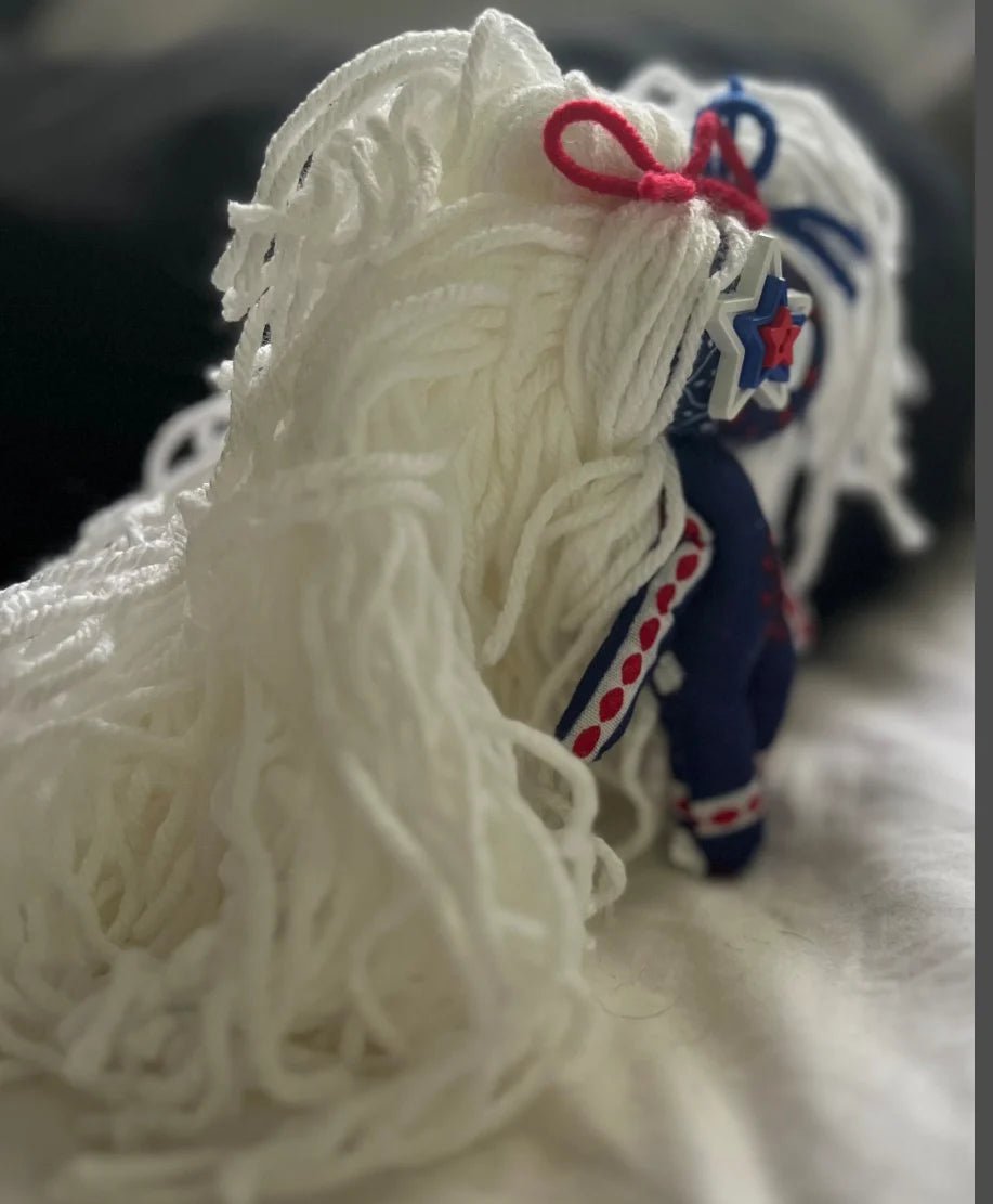 Red, White, and Blue Misfit Mini Poppet Doll with Yarn Hair - Lumiren The Haunted Cottage