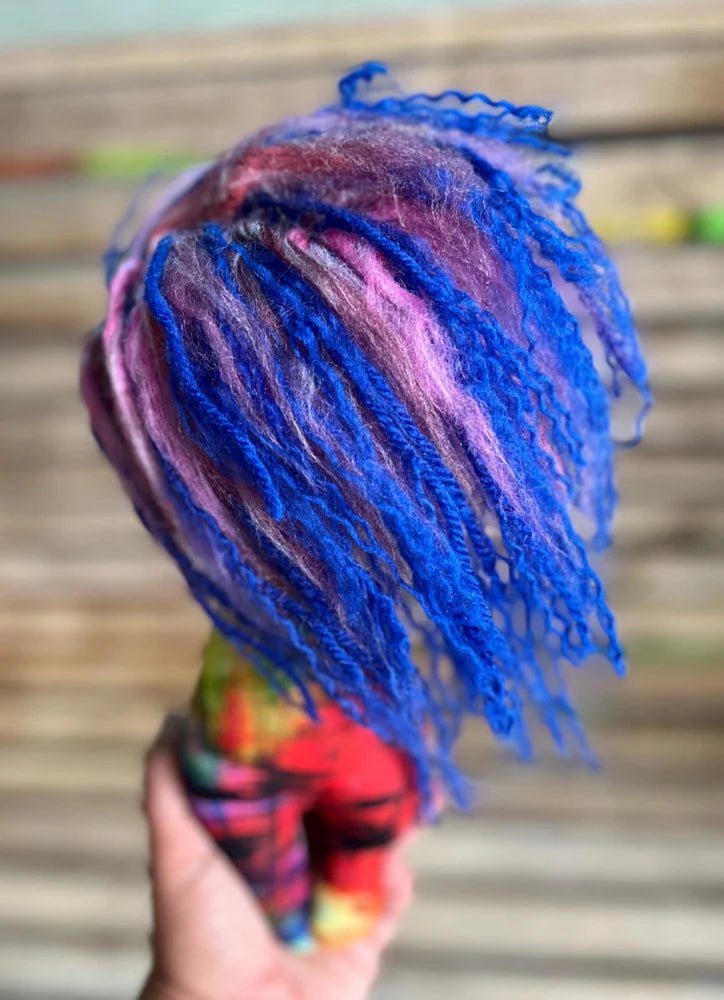 80s Style Handmade Poppet Doll – 7 - Inch Yarn Hair Doll with Styled Brushed Yarn, Unique New Materials - Lumiren The Haunted Cottage