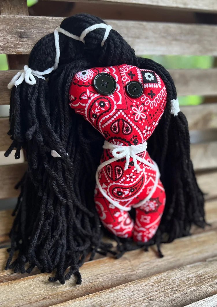 Red Bandana Poppet Doll: Misfit Goddess Decor, 7 - Inch - Lumiren The Haunted Cottage