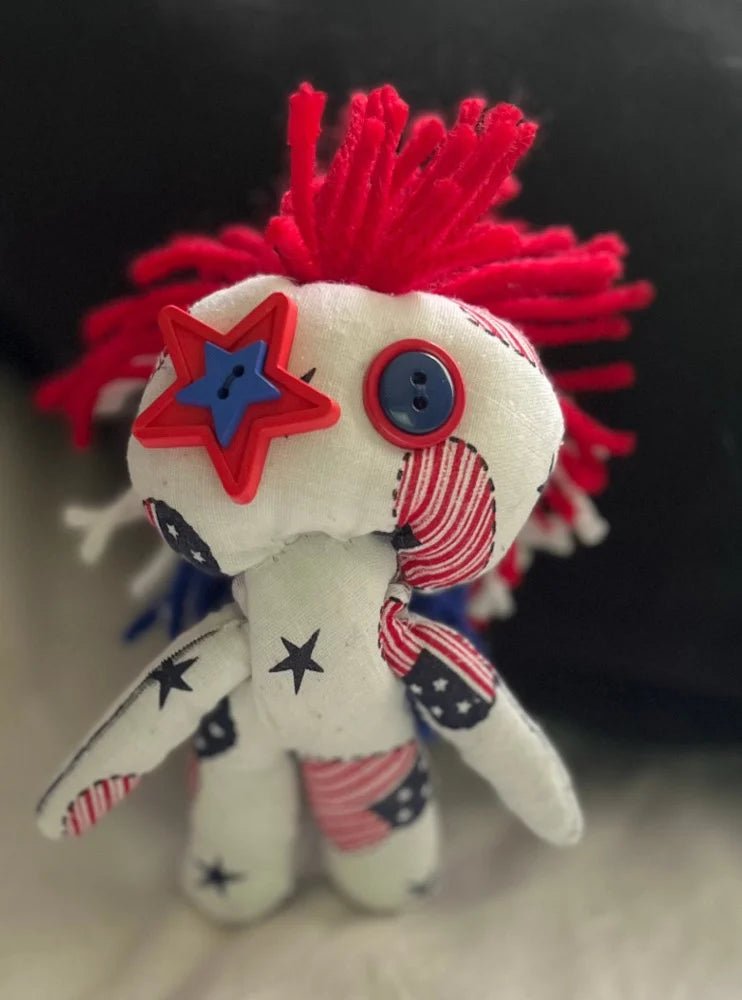 Misfit Minis – Red, White & Blue Poppet Doll • Handmade • One - of - a - Kind • Pocket Companion - Lumiren The Haunted Cottage